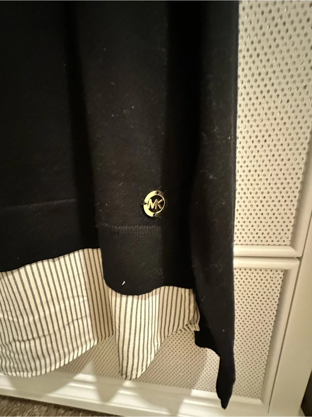 Michael Kors Black Layered-Look Sweater Top with Striped Hem